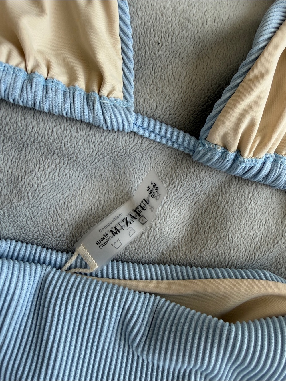 Zaful Light Blue Ribbed String Bikini - Picture 4 of 4